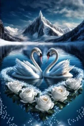 Diamentowa Mozaika Łabędzie zakochane i białe kwiaty NO-2000168 - Norimpex