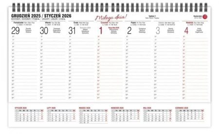 Kalendarz 2026 biurkowy tygodniowy poprzeczny - Pan Kalendarzyk