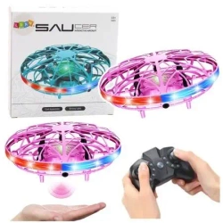 Dron UFO sterowany ręką ze światłem różowy - Leantoys