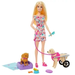 Barbie. Lalka i piesek na wózku - Mattel