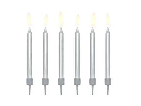 Świeczki urodzinowe gładkie srebrne 6cm 6szt - PartyDeco