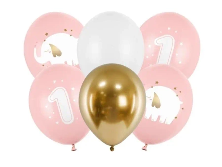 Balony Roczek Baby pink 30cm 6szt - PartyDeco