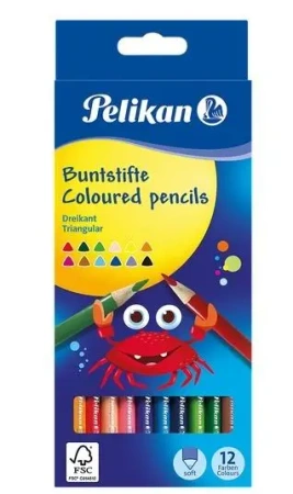 Kredki ołówkowe trójkątne 12 kolorów - PELIKAN