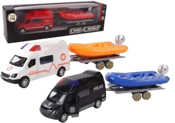 Samochód bus z łodzią pontonową na przyczepie mix - Pro Kids
