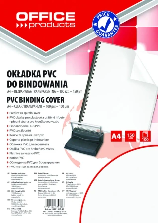 Okładki do bindowania A4 Office Products 100szt. transparentne