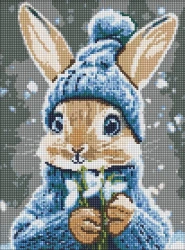 Diamentowa mozaika - Królik z przebiśniegami 30x40 - Ideyka