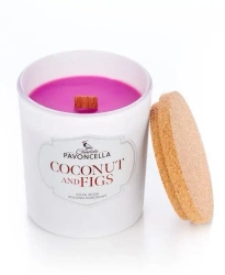 Świeczka sojowa Coconut and Figs biała 135g - Pavoncella
