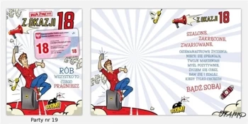 Karnet Party naklejany B6+koperta Urodziny 18 wz19 - Stamp