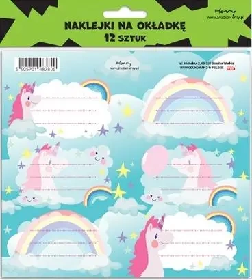 Naklejki na zeszyty - Jednorożec (12szt) - Henry