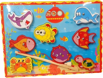 Drewniane puzzle magnetyczne z wędką i rybkami - Bączek