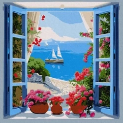 Malowanie po numerach - Pejzaż morski 40x40cm - Ideyka