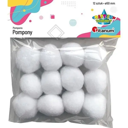 Pompony poliestrowe 12szt białe - Titanum