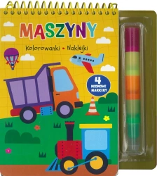 Maszyny. Kolorowanki naklejki 4 neonowe markery - praca zbiorowa