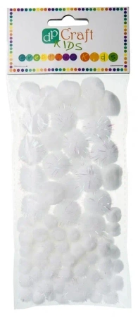 Pompony akryl/opal białe 85szt mix - Dalprint dpCraft