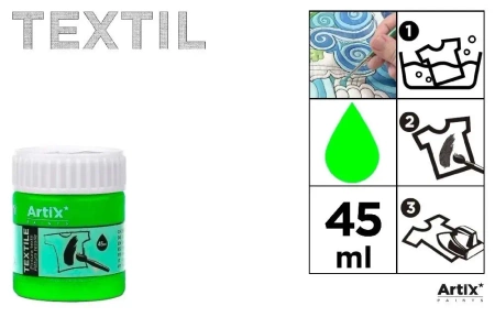 Farba do tkanin zielona fluor 45ml (6szt) - Artix