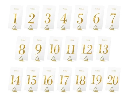 Transparentne numery na stół złoty 7x12cm 20szt - PartyDeco