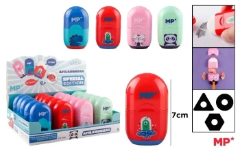 Temperówka z pojemnikiem i gumką 4 wzory (20szt) - MP Main Paper