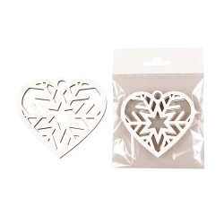 Bombka drewniana Serce biała 3szt - Cresco