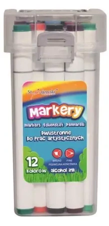 Markery artystyczne 12 kolorów Zwierzaki uczniaki - ST-MAJEWSKI