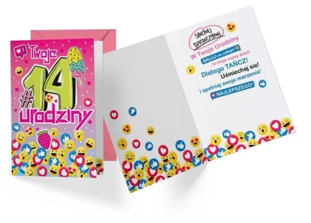 Karnet PR-337 Urodziny 14 dziewczynka - Kukartka