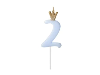 Świeczka urodzinowa 2 jasny niebieski 9,5cm - PartyDeco