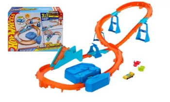 Hot Wheels. JDB49 Track Creator. Tor super skok z napędem