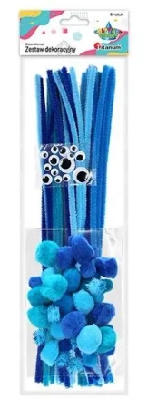 Zestaw druciki, pompony, oczka niebieski 80szt - Titanum