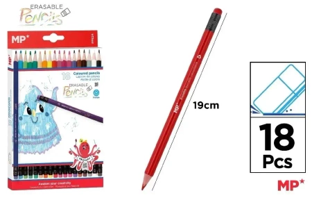 Kredki ołówkowe ścieralne z gumką 18szt - MP Main Paper
