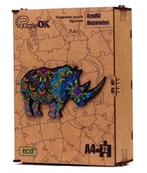 Puzzle drewniane eko 72 Rzadki nosorożec A4 - PuzzleOK