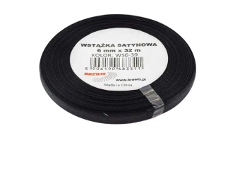 Wstążka satynowa czarna 6mmx32m - Brewis