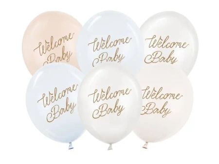 Balony Welcome Baby mix niebieski 30cm 50szt - PartyDeco