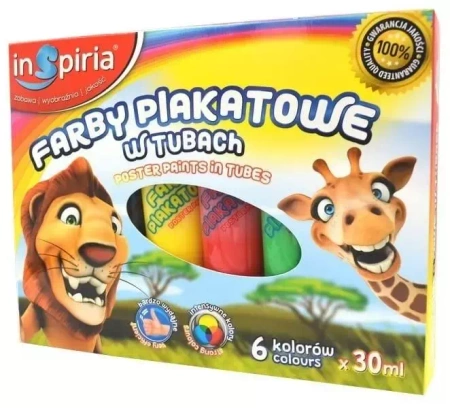 Farby plakatowe w tubach 6 kolorów 30ml - InSpiria