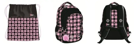 Plecak szkolny St.Right PINK CHECKERED + worek szachowncia czarny