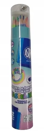 Kredki ołówkowe trójkątne pastelowe Astra 12 kolorów z temperówką - ASTRA art-pap