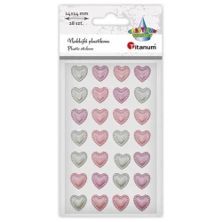 Naklejki plastikowe serca 14x14mm 28szt mix - Titanum