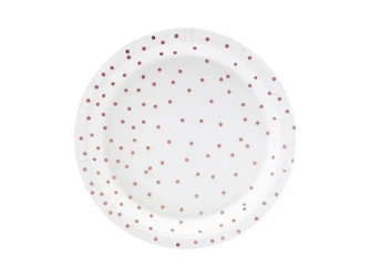 Talerzyki kropki białe 18cm 6szt - PartyDeco