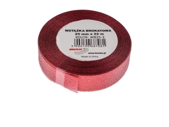 Wstążka brokatowa czerwona 25mmx22m - Brewis