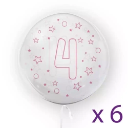 Balony z cyfrą "4" (6 sztuk), gwiazdki różowe
