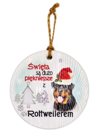 Zawieszka ceramiczna Boże Narodzenie Rottweiler - Kukartka