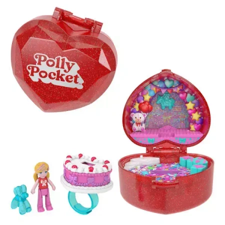 Polly Pocket. JGK21 80-lecie Mattel. Rocznicowy zestaw kompaktowy. Puzderko, mikro lalka i pierścionek