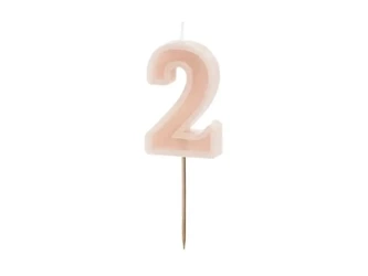 Świeczka urodzinowa 2 brudny róż 6cm - PartyDeco
