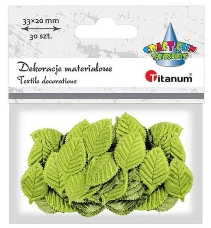 Ozdoba materiałowa liście 20x33mm jasnoziel. 30szt - Titanum