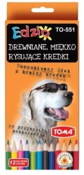 Kredki ołówkowe trójkątne Kredzio 12 kolorów - TOMA