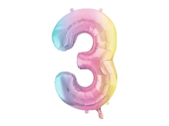 Balon foliowy Cyfra 3 pastelowy tęczowy 86cm - PartyDeco