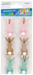 Drewniane Spinacze Królik z Pomponem 6szt. Wielkanoc Craft with Fun 555440