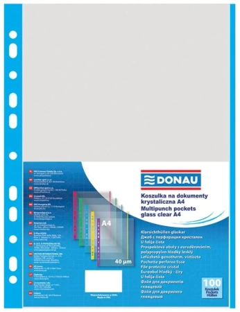 Koszulki PP A4 krystal 40mikr brzeg niebieski 100s - Donau