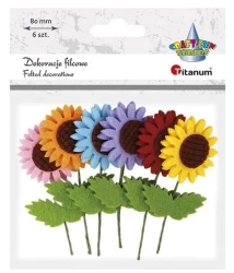 Filcowe słoneczniki na druciku 80mm mix 6szt - Titanum