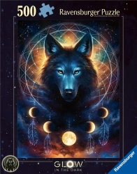 Puzzle 2D 500 Świecące - Wilk i księżyce - Ravensburger