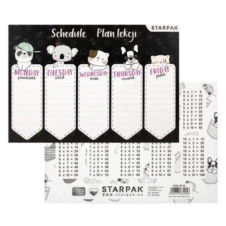 Plan lekcji z tabliczką mnożenia Minisy (25szt) - STARPAK