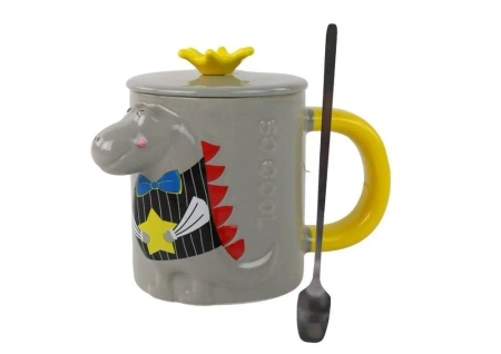 Kubek Szary Dinozaur przykrywka 400ml - Leantoys